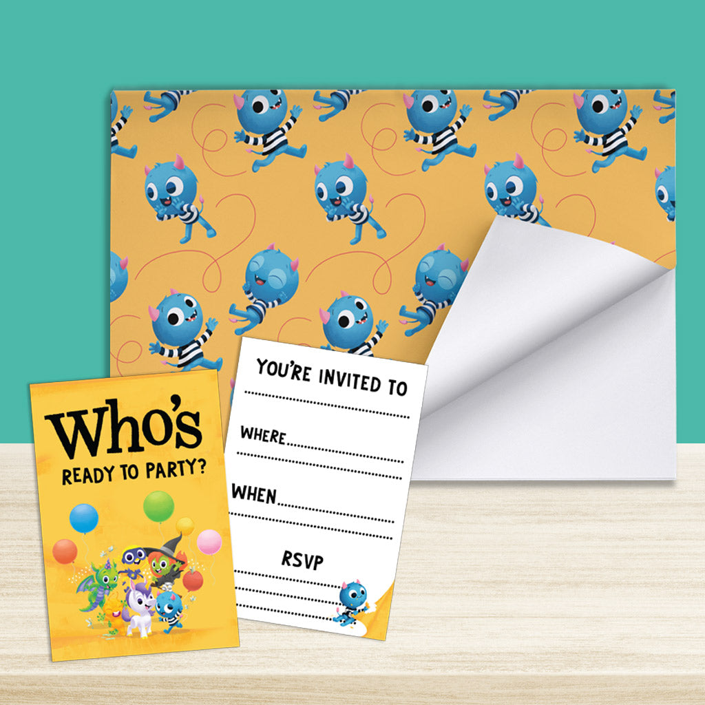 Monster Gift Wrap + Party Invitations Bundle