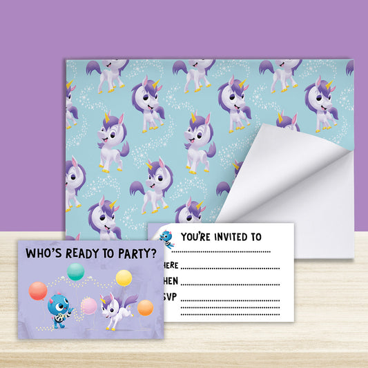 Unicorn Gift Wrap + Party Invitations Bundle